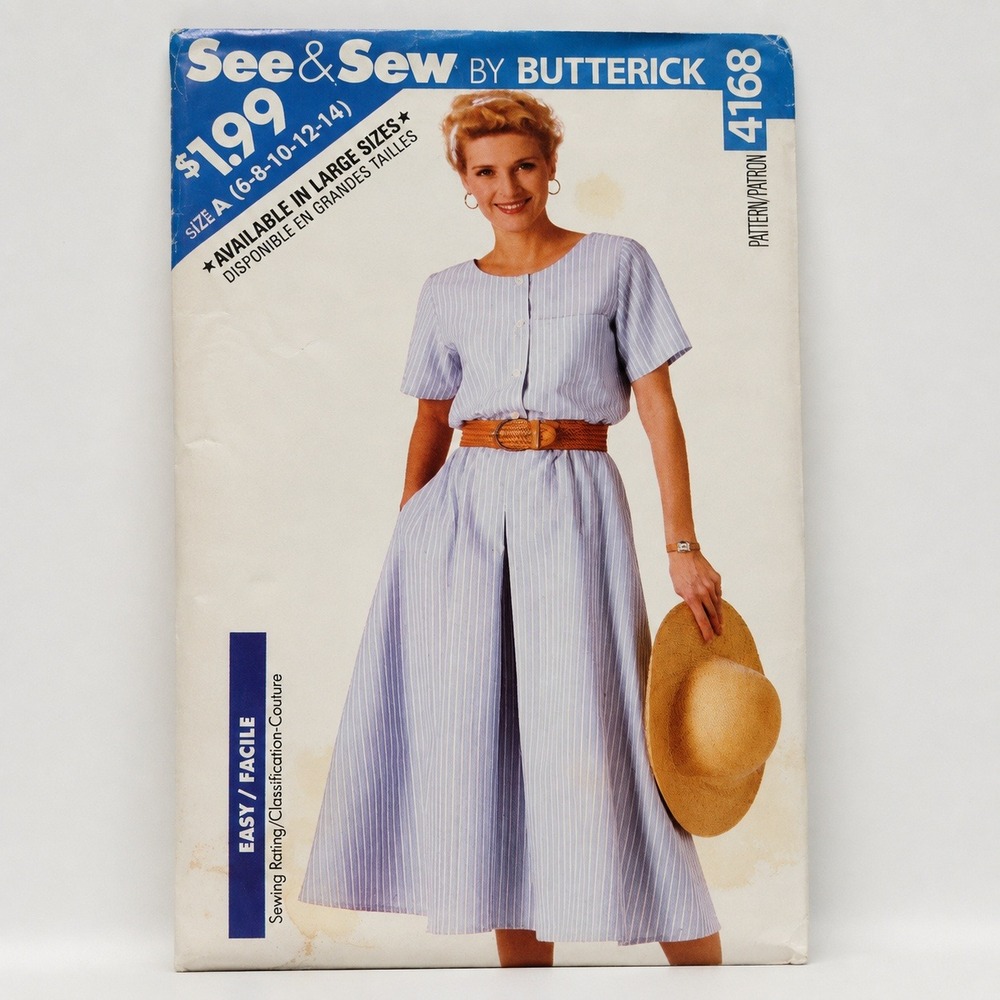 Butterick 4168 Sewing Pattern Misses Dress 6-14 Blue White Excellent 1980s Easy